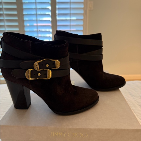 Jimmy Choo Black Heeled Boots with Gold Buckles - Picture 1 of 5